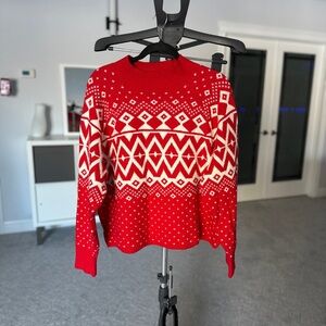 Old Navy Red and White Patterned Sweater